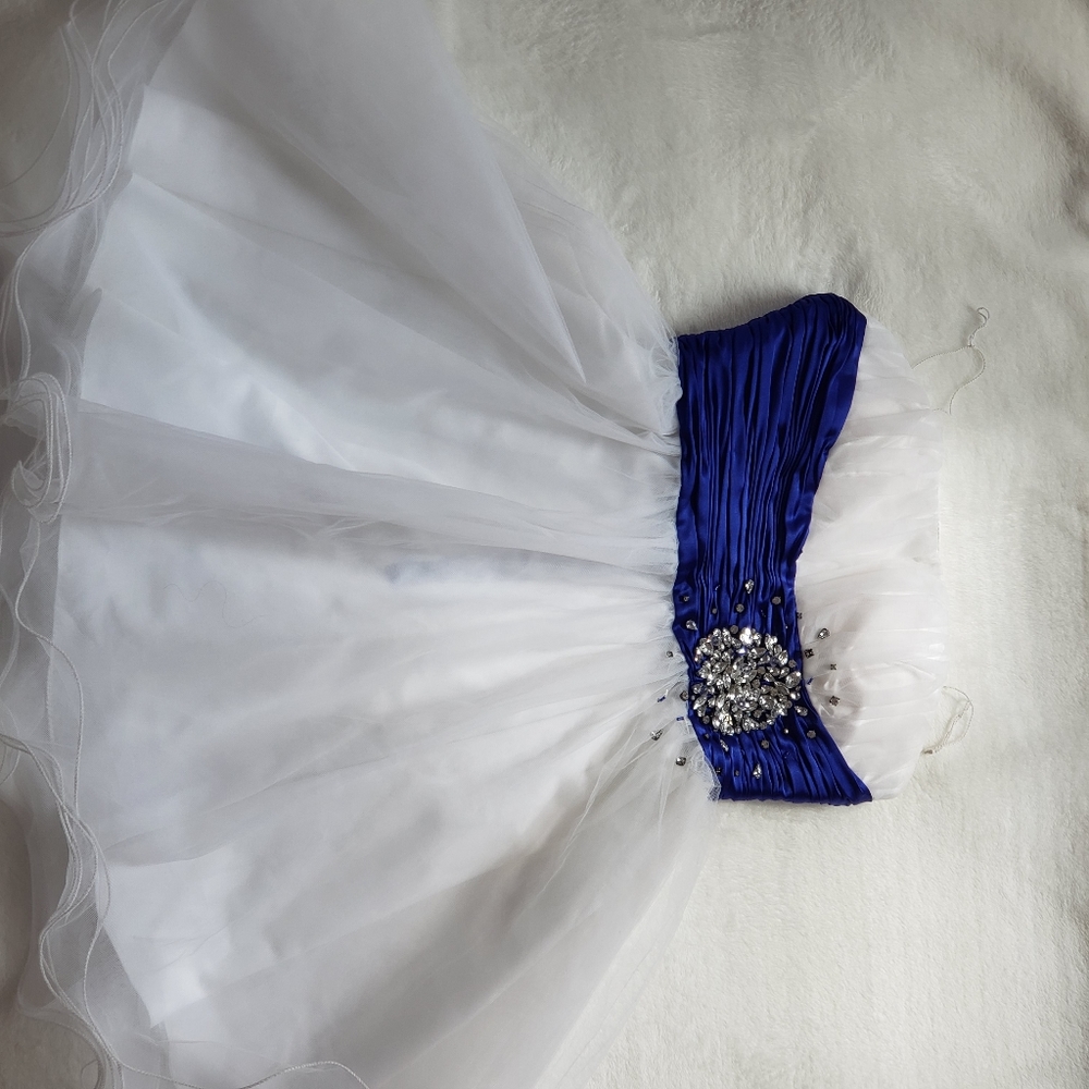 Cinderella Short White Teal/ Blue Prom Dress